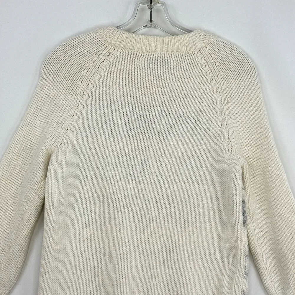 Old Navy Sweater Jumper Small PetiteFair Isle Cream Gray Knit Sequins Loose Fit